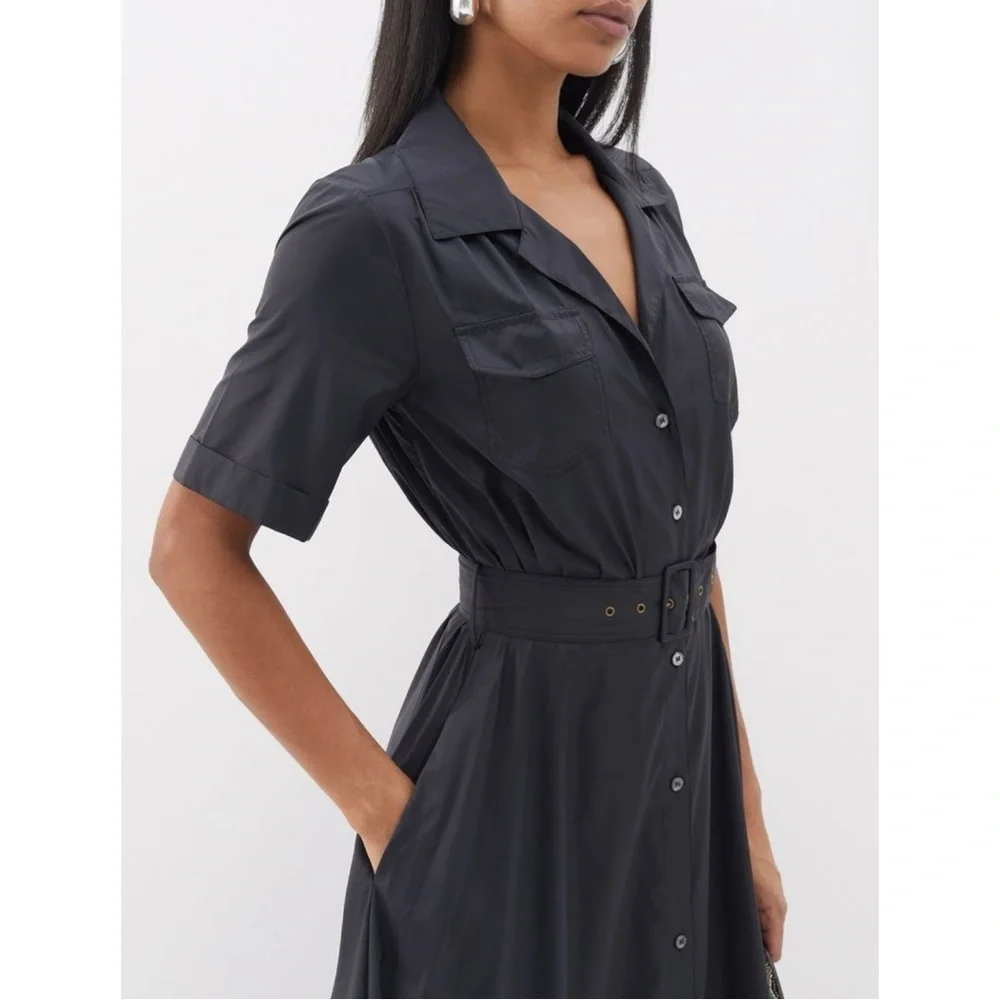 STAUD Millie Black Recycled Nylon Short Sleeve Maxi Shirt Dress Shirtdress sz 6 - Picture 2 of 14